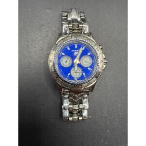 Vtg Fossil BQ-9016 Starmaster Quartz Men's Watch Blue Dial Stainless Steel Band